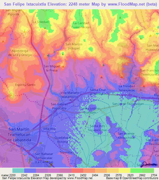 San Felipe Ixtacuixtla,Mexico Elevation Map