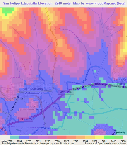 San Felipe Ixtacuixtla,Mexico Elevation Map