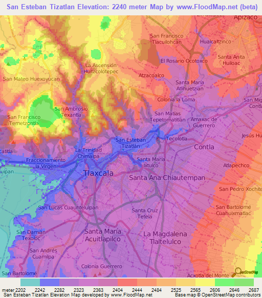 San Esteban Tizatlan,Mexico Elevation Map