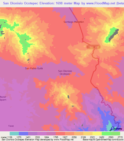 San Dionisio Ocotepec,Mexico Elevation Map