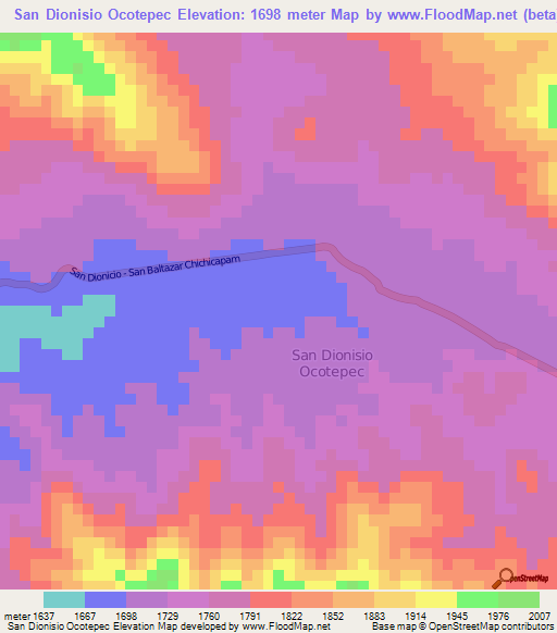 San Dionisio Ocotepec,Mexico Elevation Map