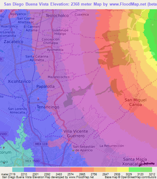 San Diego Buena Vista,Mexico Elevation Map