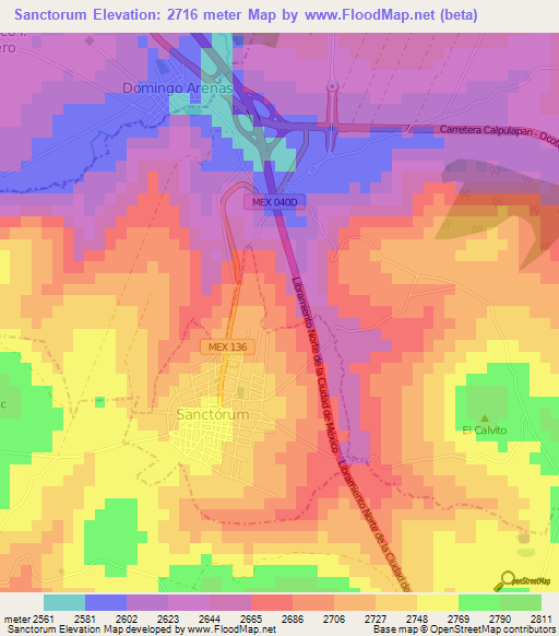 Sanctorum,Mexico Elevation Map