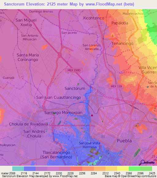 Sanctorum,Mexico Elevation Map