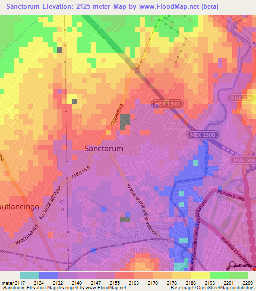 Sanctorum,Mexico Elevation Map