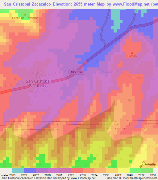 San Cristobal Zacacalco,Mexico Elevation Map