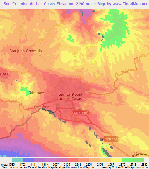 San Cristobal de Las Casas,Mexico Elevation Map