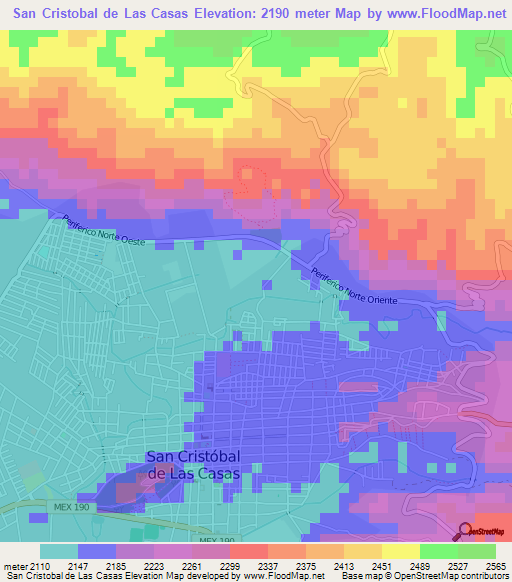 San Cristobal de Las Casas,Mexico Elevation Map