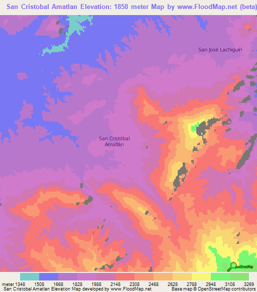 San Cristobal Amatlan,Mexico Elevation Map