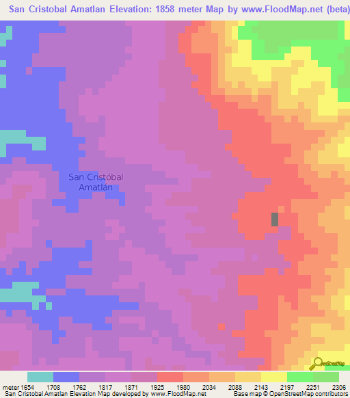 San Cristobal Amatlan,Mexico Elevation Map