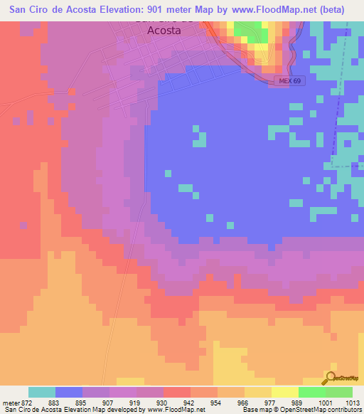 San Ciro de Acosta,Mexico Elevation Map