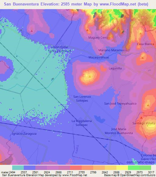 San Buenaventura,Mexico Elevation Map