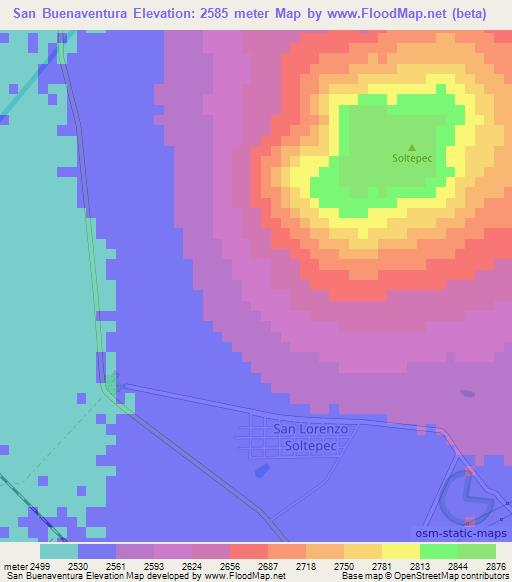 San Buenaventura,Mexico Elevation Map