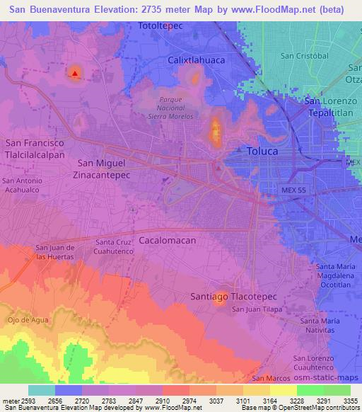San Buenaventura,Mexico Elevation Map