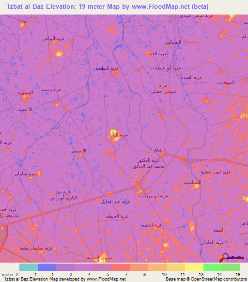 `Izbat al Baz,Egypt Elevation Map