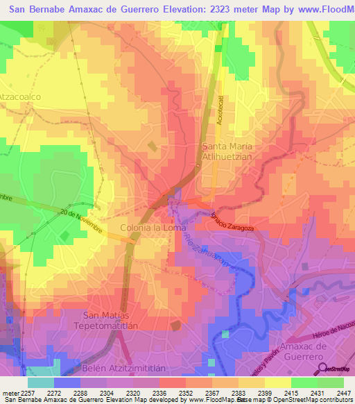 San Bernabe Amaxac de Guerrero,Mexico Elevation Map
