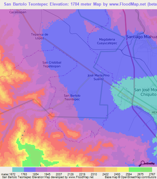 San Bartolo Teontepec,Mexico Elevation Map