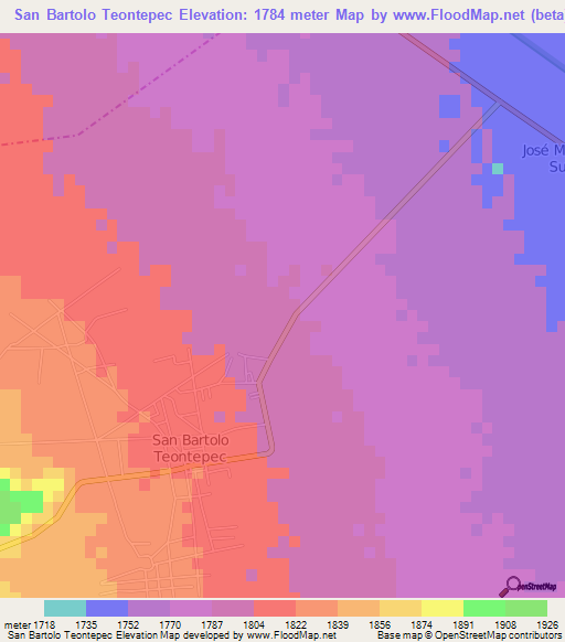 San Bartolo Teontepec,Mexico Elevation Map