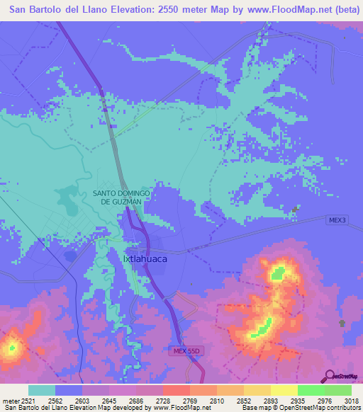 San Bartolo del Llano,Mexico Elevation Map