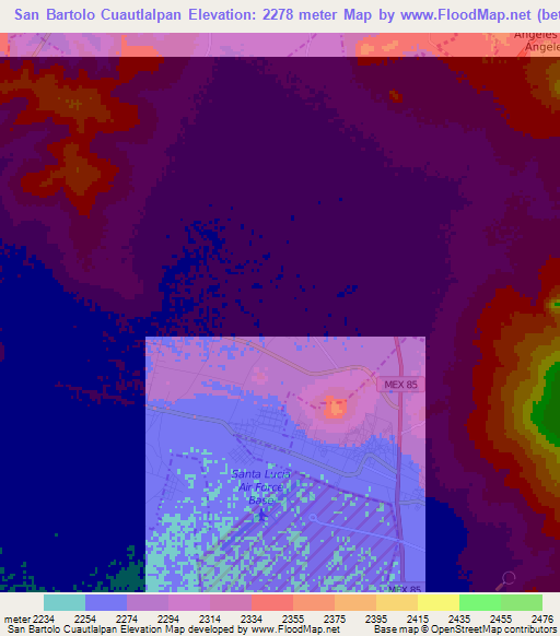 San Bartolo Cuautlalpan,Mexico Elevation Map