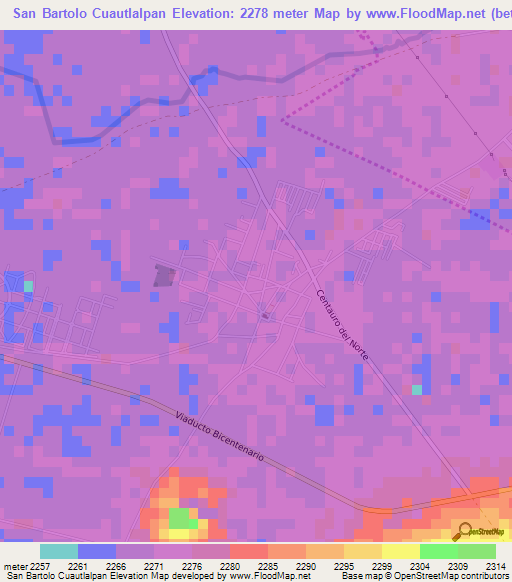 San Bartolo Cuautlalpan,Mexico Elevation Map