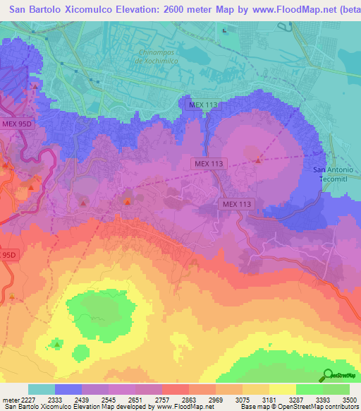 San Bartolo Xicomulco,Mexico Elevation Map