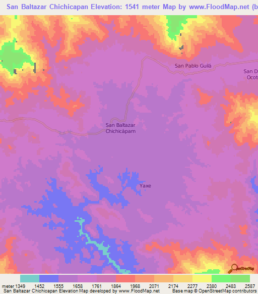 San Baltazar Chichicapan,Mexico Elevation Map