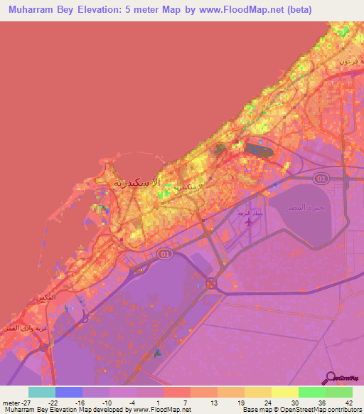 Muharram Bey,Egypt Elevation Map