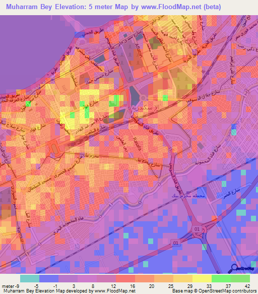 Muharram Bey,Egypt Elevation Map