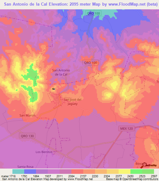 San Antonio de la Cal,Mexico Elevation Map