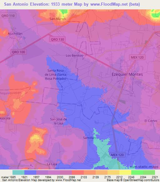 San Antonio,Mexico Elevation Map