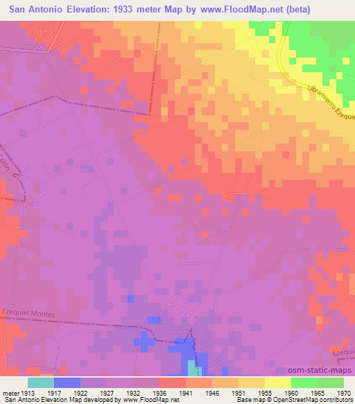 San Antonio,Mexico Elevation Map