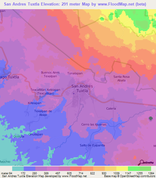San Andres Tuxtla,Mexico Elevation Map