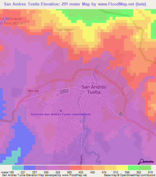 San Andres Tuxtla,Mexico Elevation Map