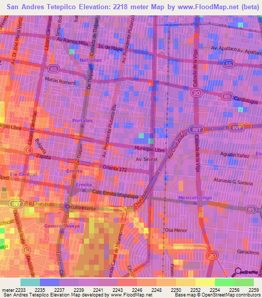 San Andres Tetepilco,Mexico Elevation Map