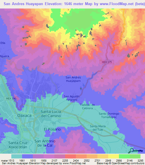 San Andres Huayapan,Mexico Elevation Map