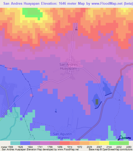 San Andres Huayapan,Mexico Elevation Map