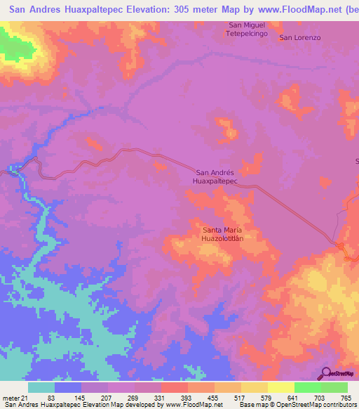 San Andres Huaxpaltepec,Mexico Elevation Map