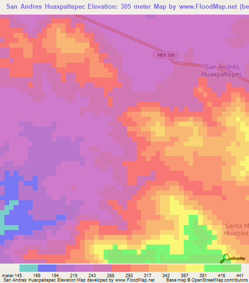 San Andres Huaxpaltepec,Mexico Elevation Map