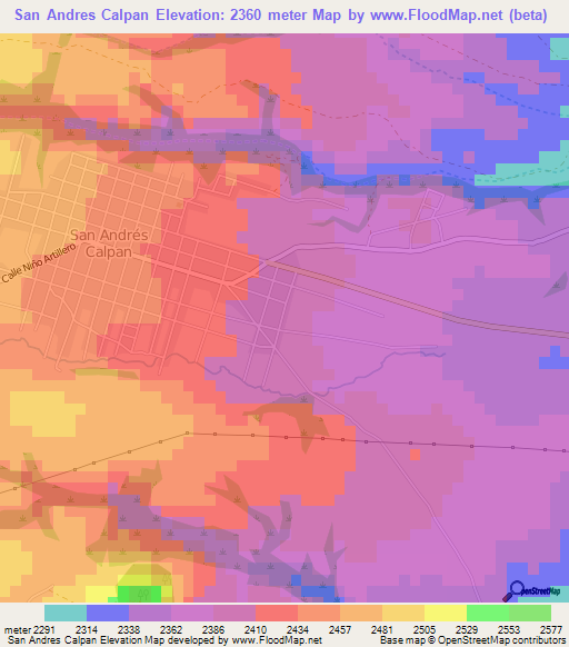 San Andres Calpan,Mexico Elevation Map