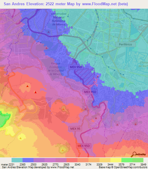 San Andres,Mexico Elevation Map