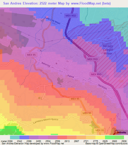 San Andres,Mexico Elevation Map