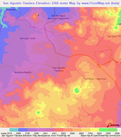 San Agustin Tlaxiaca,Mexico Elevation Map