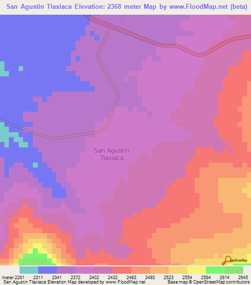 San Agustin Tlaxiaca,Mexico Elevation Map