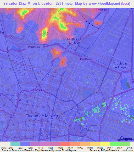 Salvador Diaz Miron,Mexico Elevation Map