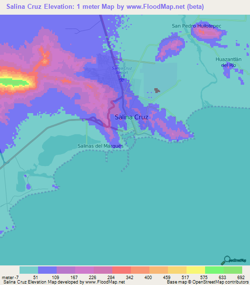 Salina Cruz,Mexico Elevation Map