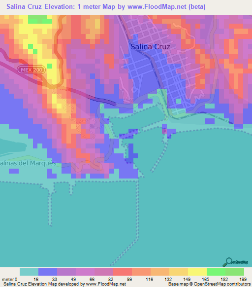 Salina Cruz,Mexico Elevation Map