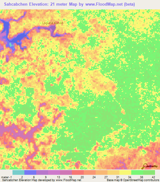 Sahcabchen,Mexico Elevation Map