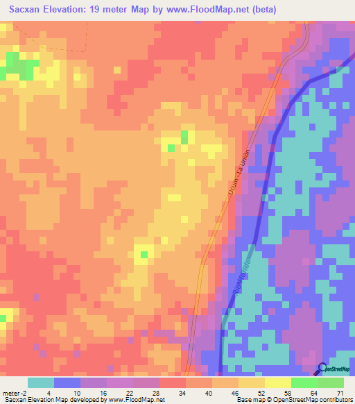 Sacxan,Mexico Elevation Map