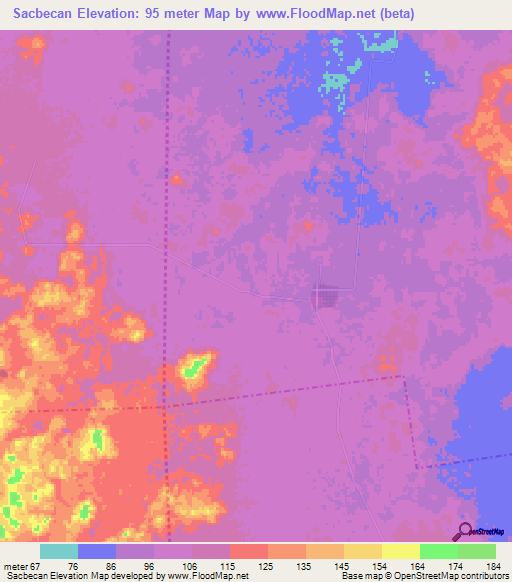 Sacbecan,Mexico Elevation Map